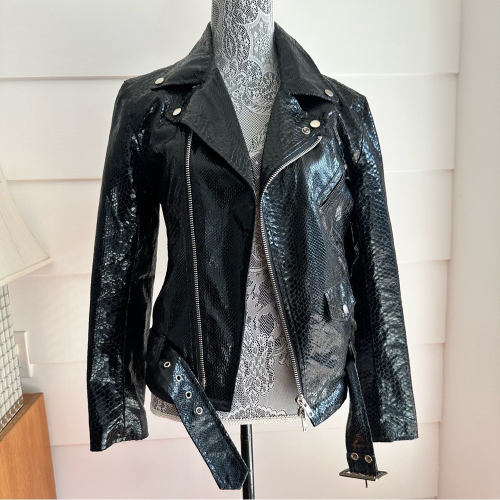 Black Snake Python Embossed Biker Jacket Size M M… - image 2
